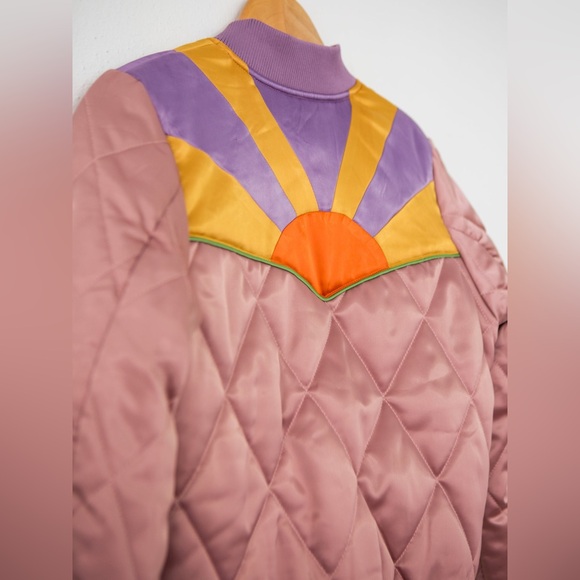 New Classic Rock Couture Satin Dusty Rose Rising Sun Bomber Jacket, Sz L - Picture 5 of 10